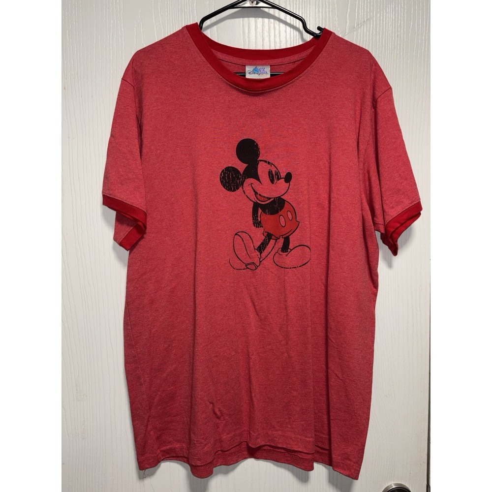 Vintage Style Mickey Mouse Graphic T-Shirt Red Ringer Tee Disney Adult‎ XL